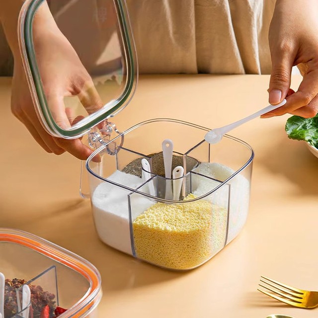 Seasoning box Kitchen household new commercial seal moisture-proof tank salt tank high-end storage seasoning four-in-one seasoning tank