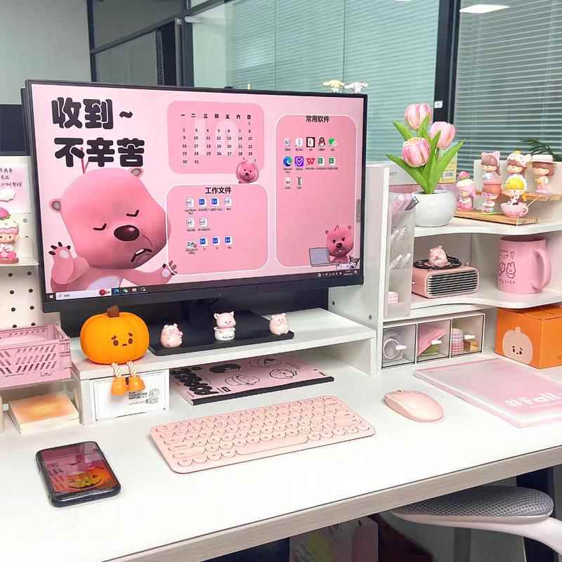 Office Desk Workstation Layout, Girl's Office Decoration Essentials, Storage and Organization, Corner Table