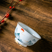 Ink View Mountain Masters Cup National Master Liu Pei Bamboo Hand-painted Puer Tea Drinking Cup Ceramic Tea Cup Home Gift