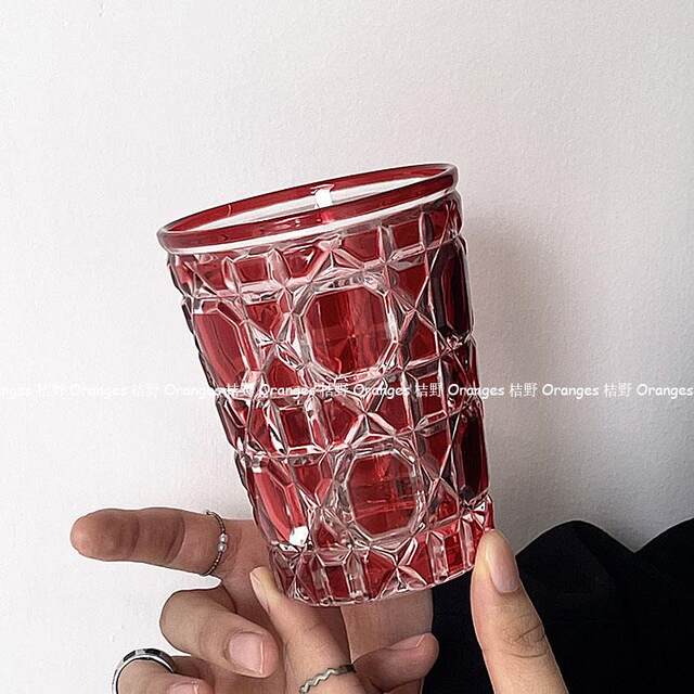 Oranges Light Luxury Style Rhombus Ruby Crystal Cup Ins Household Water Cup Juice Cup Coffee Cup Glass Cup