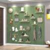 Solid wood hole board wall storage living room partition board receive details rack background wall simple wooden wall bookshelf