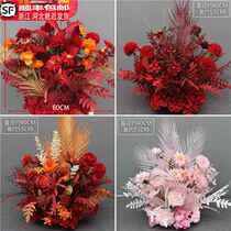 Simulated floral engagement arrangement decoration fake flowers new wedding banquet scene Chinese style full set of floor arrangements and flowers