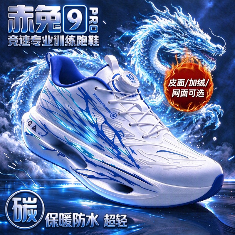 Red Rabbit 9Pro Running Shoes for Men, Autumn and Winter Leather Surface, Fleece-Lined, Warm, Waterproof, Snow Professional Sports Shoes, Carbon Plate, Ultra-Light