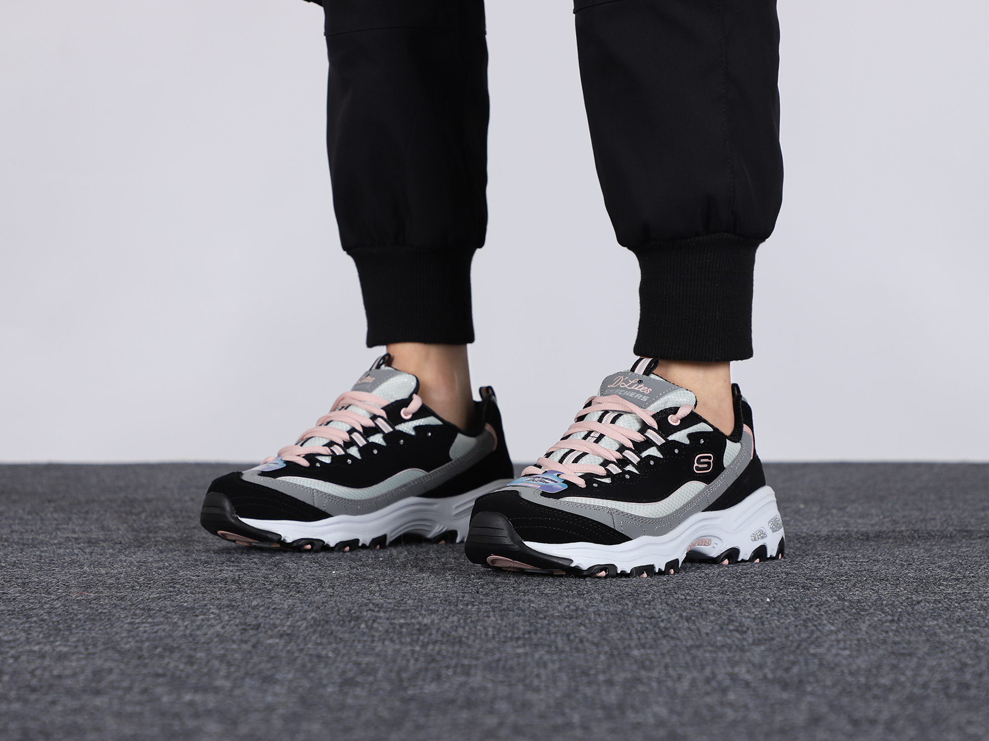 Skechers/斯凯奇D'LITES 1.0 1Y2K低帮老爹鞋女款黑灰13143-BKGY