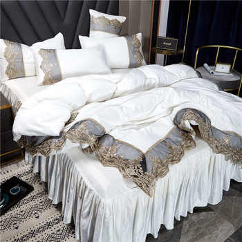 Internet celebrity double-sided ice silk bed skirt four-piece silk new european summer quilt cover bed sheet three-piece bed cover