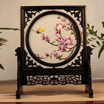 Su embroidery pure hand embroidery purple sandalwood double-sided embroidery ornament Magnolia new Chinese style craft gift