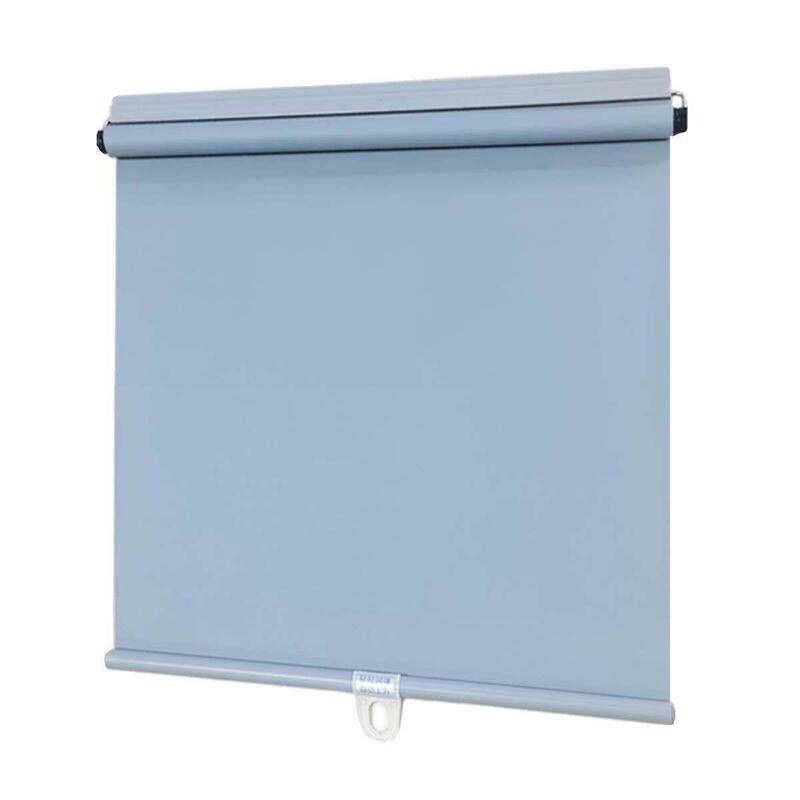 Automatic Rising, No-Drill, Full Blackout Bathroom Balcony Sunshade Curtain, Spring Roller Blind with Adhesive Clip-On System, Can Be Stopped at Any Point