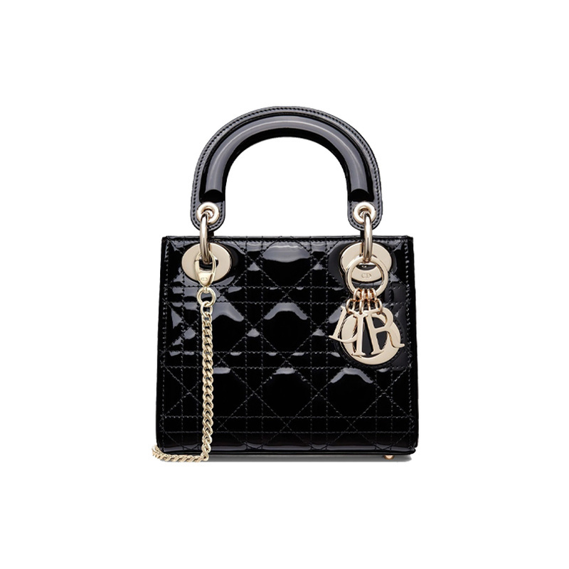 9.9 New Dior/Lady Dior Black Lambskin 3-Panel Cannage Pattern Mini Lady Dior Handbag for Women