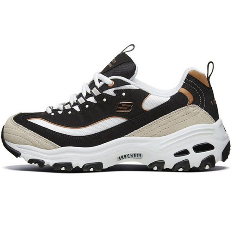 Skechers斯凯奇 D'LITES 1.0 黑白金 织物合成革 系带 低帮