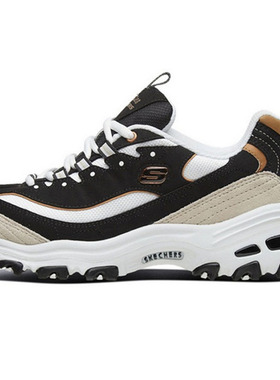 Skechers斯凯奇 D'LITES 1.0 黑白金 织物合成革 系带 低帮