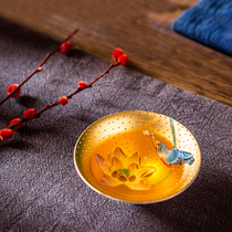 Hand-painted real gold bamboo hat teacup made by provincial master Xiao Jianhui hand-painted master cup healthy household fragrance cup gift