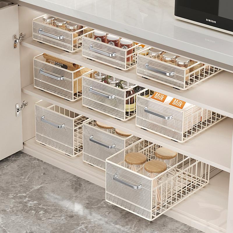Kitchen Pull-Out Basket Cabinet Modification Dish Rack DIY Storage Rack Sliding Rail Storage Shelf Homemade Wardrobe Drawer Mesh Basket