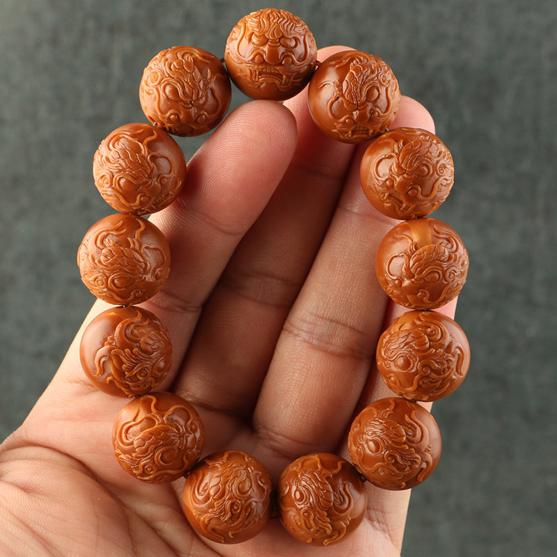 1 7x17cm round light bead relief (Xianglong Xianrui) Cheng Fei's work olive core carving three flower oil core