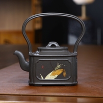 Fuyuan Liang Mr. He a senior engineer from the National High School made a 480CC Yixing purple clay teapot made of raw ore old sky green clay as a gift