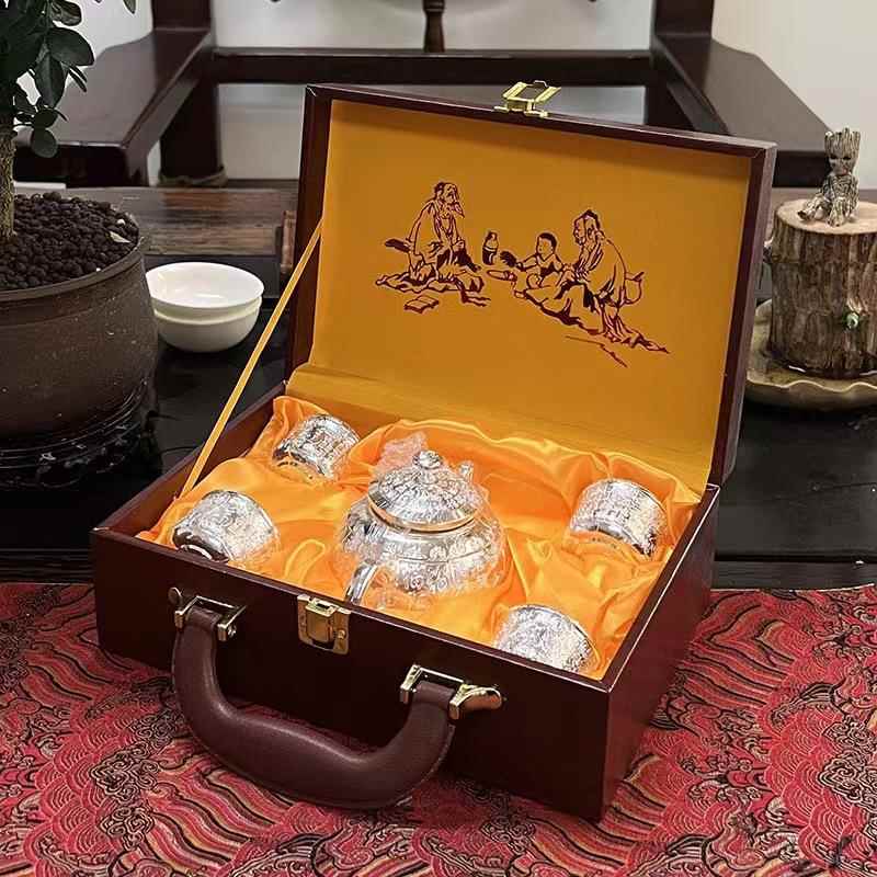 Baifu Tea Set Gift Set Business Creative Gift Silver Teapot Silver Plate Daily Use Silver Tea Cups 5-Piece Set