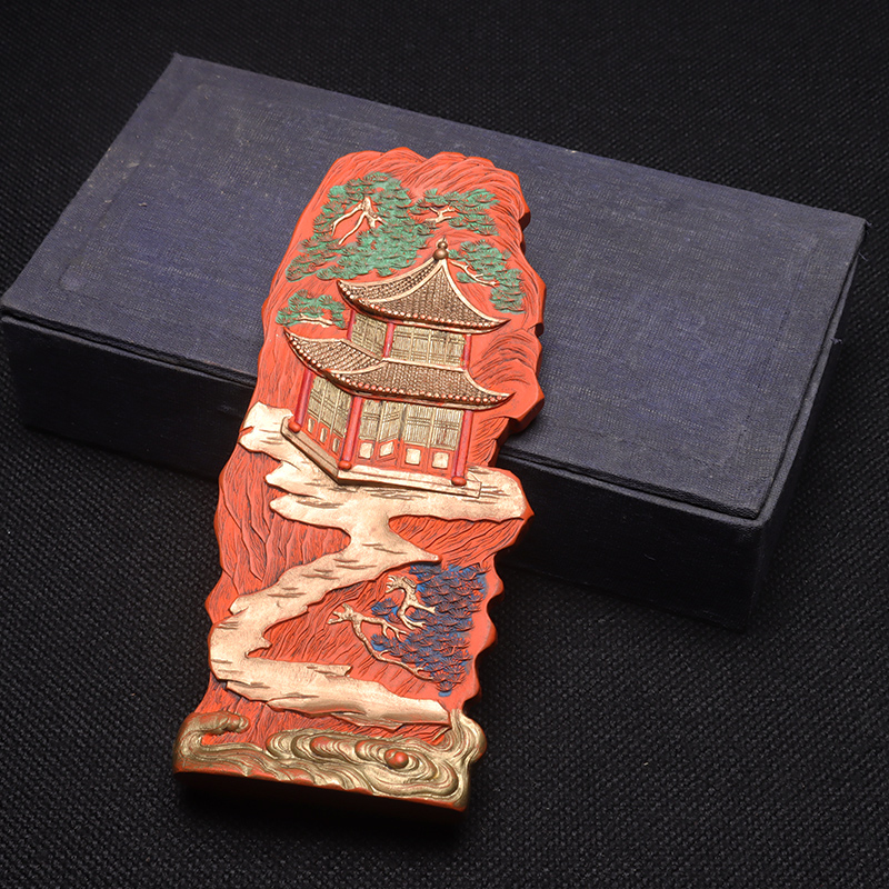 Yanchun Pavilion] Ancient Huizhou intangible cultural heritage craftsmanship handmade fine cinnabar antique old ink ingot decoration ink about 409 grams