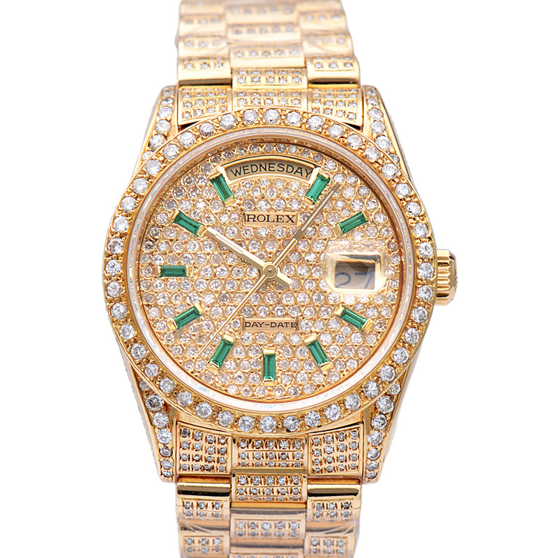 Full Diamond [9.8 New] Rolex Day-Date Model with Post-Installation Diamonds 18238 Automatic Mechanical Men's Watch 36mm