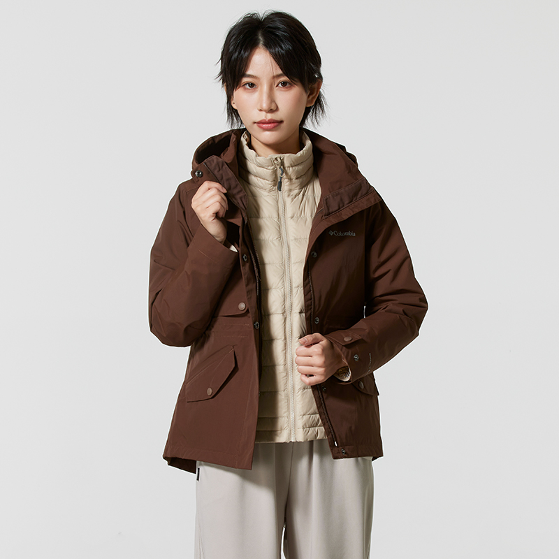 哥伦比亚女装 户外运动服防风保暖休闲羽绒内胆三合一冲锋衣外套