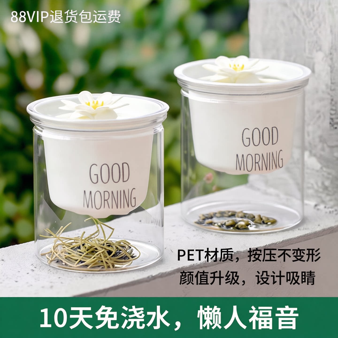 北欧塑料水培透明懒人自动吸水早安盆绿萝北欧简约吊兰绿植多肉花