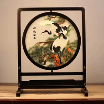 Suzhou embroidery pure hand embroidery purple sandalwood double-sided embroidery ornament Songs and Cranes Prolong the Year New Chinese style craft gifts