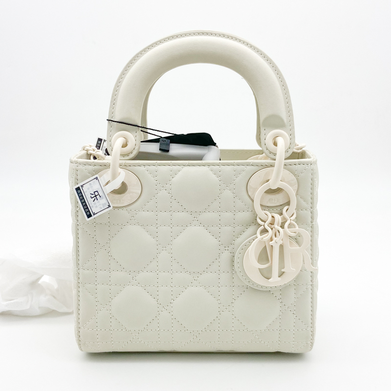 Brand New Dior Lady Diana Three-Compartment Matte White Leather Shoulder Crossbody Handbag for Women