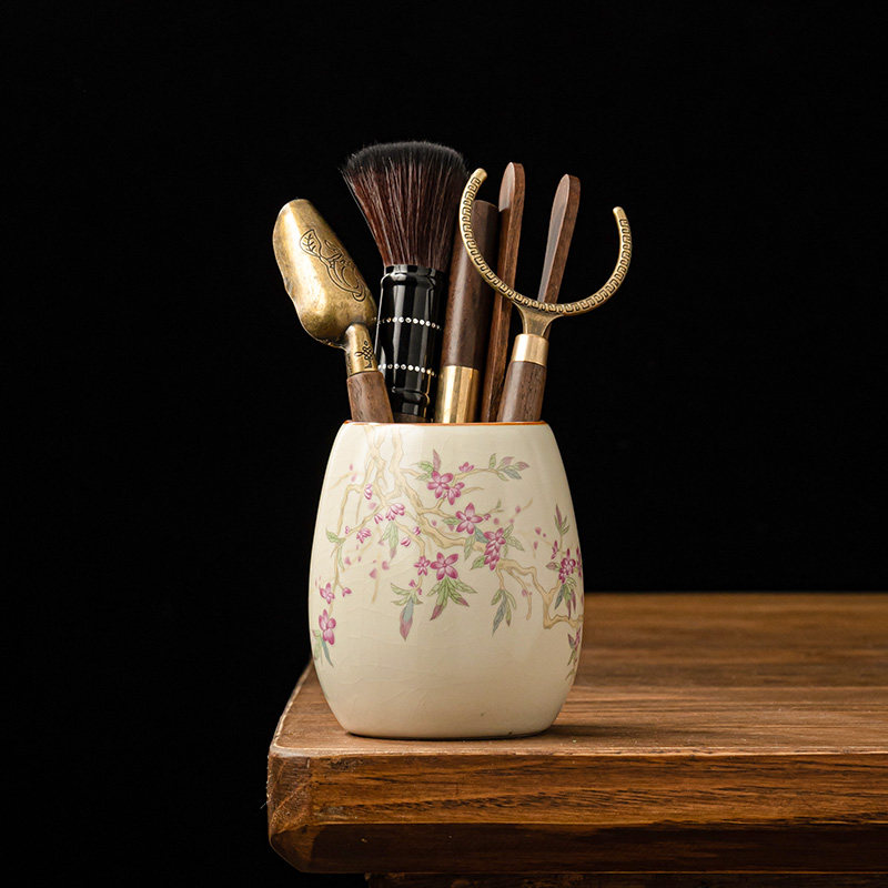 Ceramic beige Ru kiln tea ceremony Six gentlemen Kung Fu tea sets accessories tea brewing tools tea knife tea clip tea brush spoon