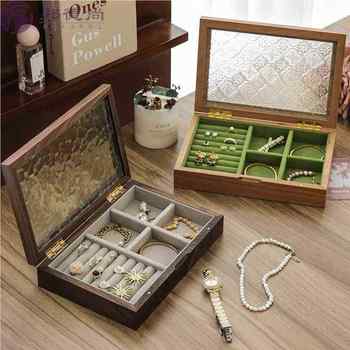 Black walnut solid wood cute jewelry box portable small girl princess jewelry box necklace earrings accessories storage box