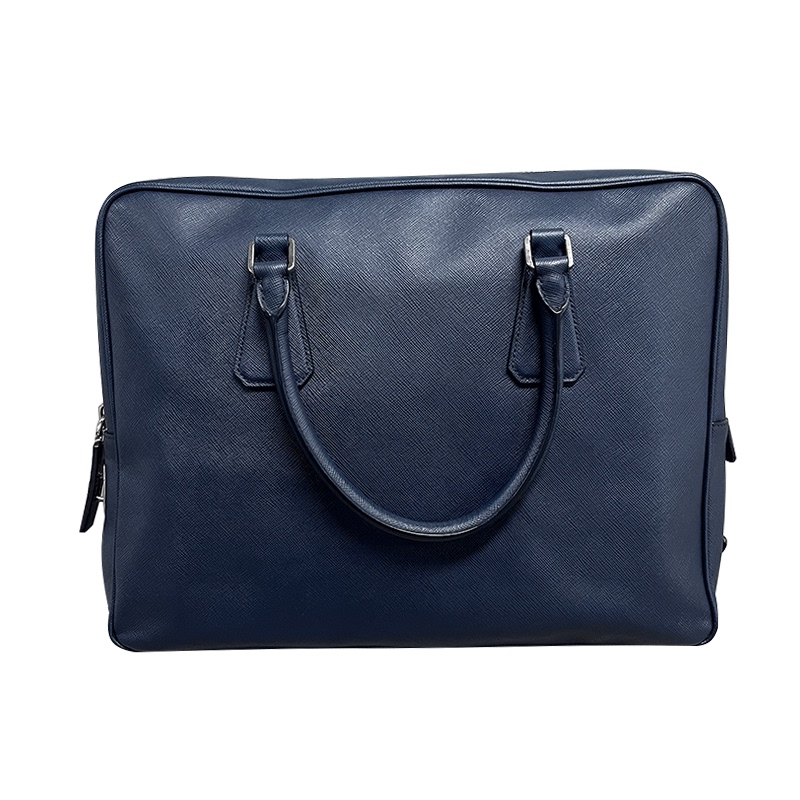 【 70% off Instant Purchase 】95% New Prada Side Logo Cross Pattern Cowhide Leather Handbag Briefcase Men's Bag