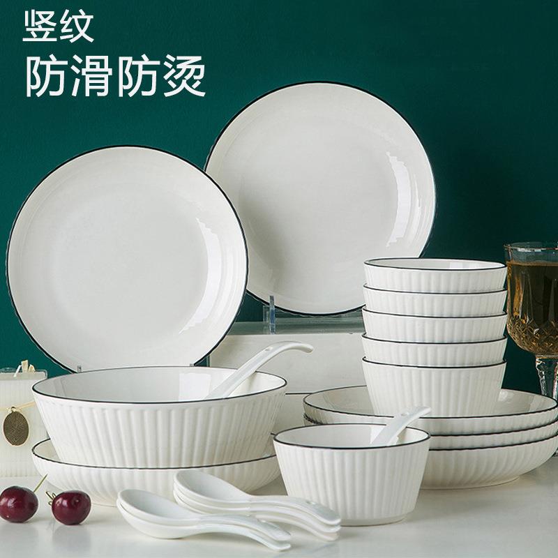 Large Household Microwave-Safe Bowls, Plates, and Dishes; Heat-Resistant Utensils; High-Temperature Resistant Ceramic Ware