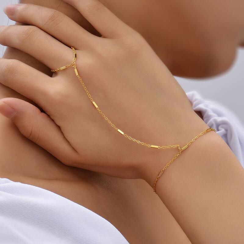New Fashionable Beach Chain Ring Bracelet All-In-One Chain, Antique Style Thin Chain Inter-Finger Bracelet, Women's Accessories, Hand Jewelry