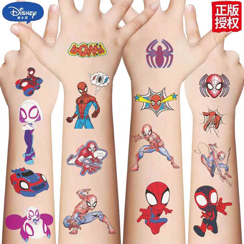 10 Cartoon Spider-Man Tattoo Stickers for Kidsren, Waterproof DIY Stickers, Genuine Disney Licensed