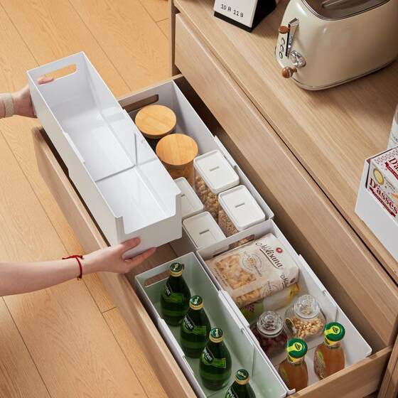 Japanese Drawer-Style Snack Storage Box, Extendable Kitchen Household Right-Angle Seasoning Storage Box, Plastic Miscellaneous Organizer