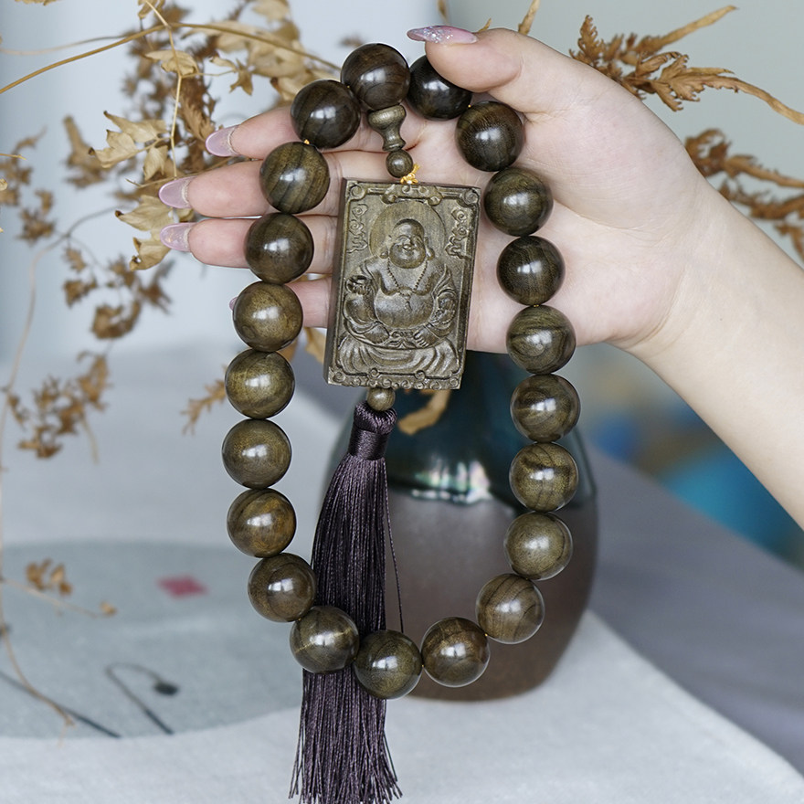Pick and drain (Millver) Water corrugated gold silk Nangyin Sunken Wood 20mm Buddha Pearl Handheld Pearl hanging a7-Taobao