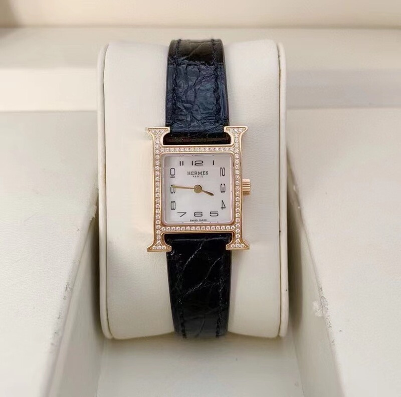 [Official Price 71600] 98% New Hermes Rose Gold Original Diamond W053098Ww00 Quartz Women's Watch Genuine