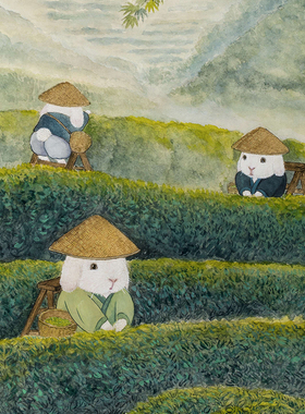 程靖【杭州】限量版画 客厅书房卧室可爱兔兔装饰挂画带装裱