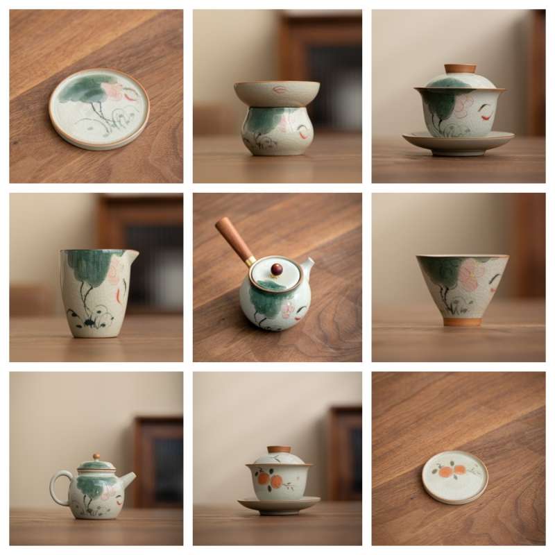 Hand-painted Ice Crack Ge Kiln Tea Set Accessories Tea Brewing Tool Cover Bowl Teapot Fair Cup Filtration Tea Cup Insulation Coaster