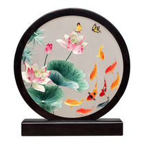 Suzhou embroidery pure hand embroidery purple sandalwood double-sided embroidery ornament Lotus and Lotus creative Chinese style craft ornament