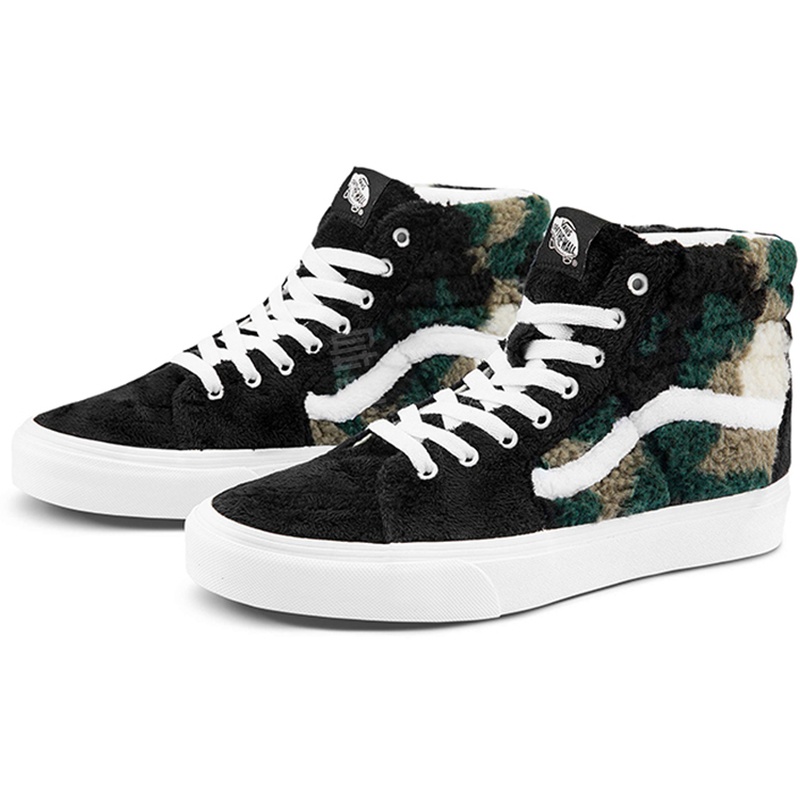 Vans SK8 迷彩羊羔绒 休闲运动 高帮 板鞋 男女同款 黑色 - 图0