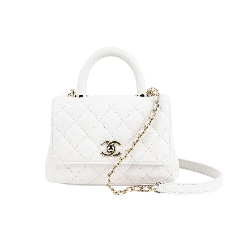 99 New Chanel/Chanel Cocohandle Mini White Grain Leather Handbag Shoulder Crossbody Bag