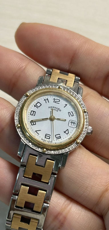 Authentic [9.8 New] Hermès Watch, Second-Hand Hermès Watch with Diamonds, Women's Watch with White Dial, 24mm
