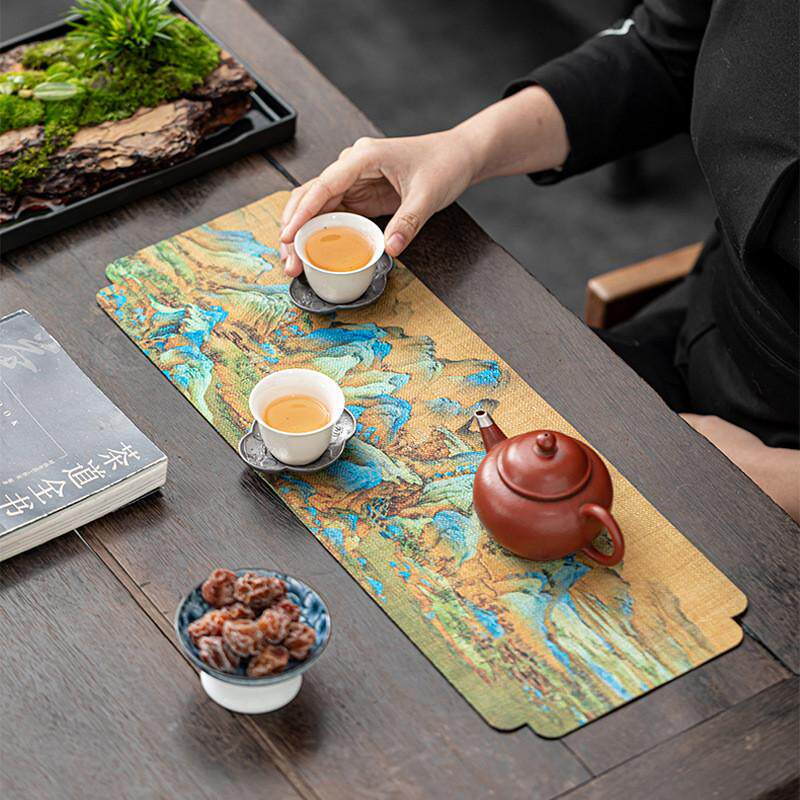 Chinese ancient painting waterproof dry tea towel double-sided Zen tablecloth tea ceremony accessories table flag tea mat tea set tea cloth tea cloth