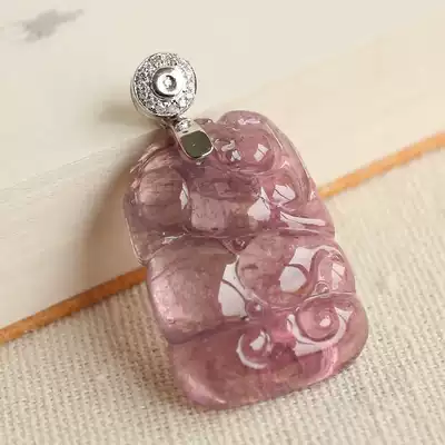 (Fu Lu) transparent purple Tourmaline pendant Ruyi gourd Tourmaline pendant rare purple transparent and bright