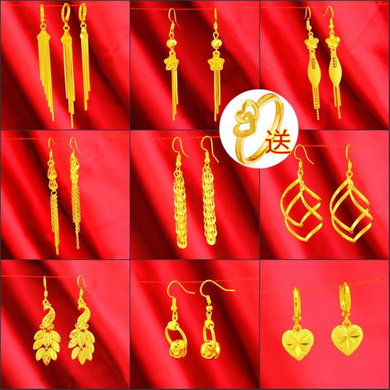 Zhou Dafu Huan USD Phoenix Earrings Girl 24K Gold 999 pure gold color 24K not to drop color 18K gold jewelry