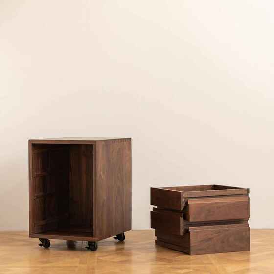 问茉榫卯斗柜实木办公文件柜北美黑胡桃木移动桌下储物抽屉床头柜