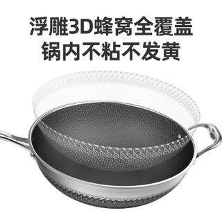 316L stainless steel double-sided wok with low oil smoke, honeycomb flat bottom, non-stick wok, household gas induction cooker pot