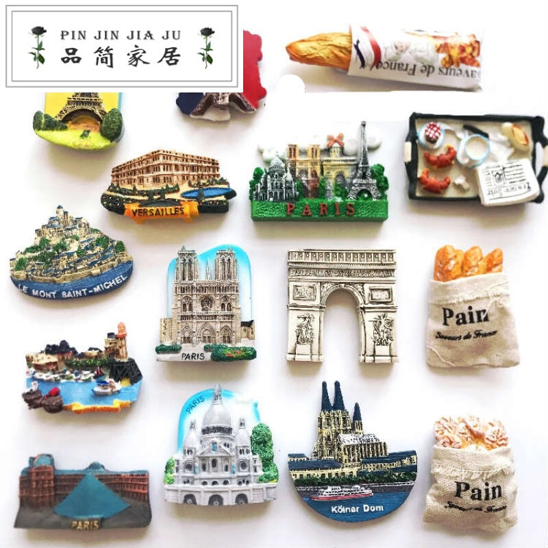 Refrigerator stickers French refrigerator stickers Paris magnets Tourist Arc de Triomphe Notre Dame Nice Nordic decorative magnetic