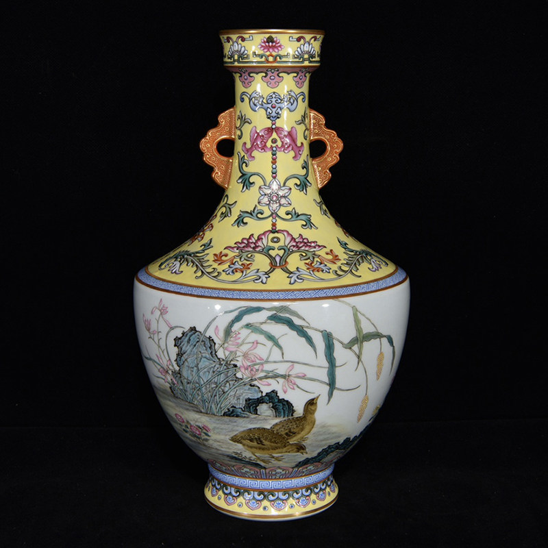 LY0812 Old Tibetan Qingqianlong style pastel flower and bird pattern amphora
