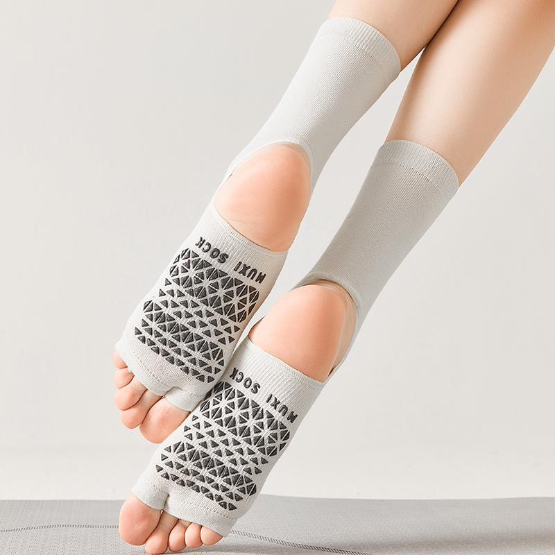 Open-Toe Yoga Socks for Women, Mid-Calf Sports Socks, Non-Slip Socks, Floor Socks, Adult Indoor Pilates Socks