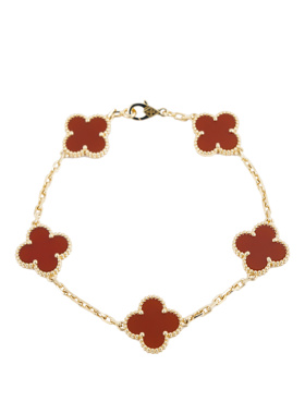 9.9/9.8新梵克雅宝四叶幸运系列五枚坠红玉髓四叶草18k金手链女款