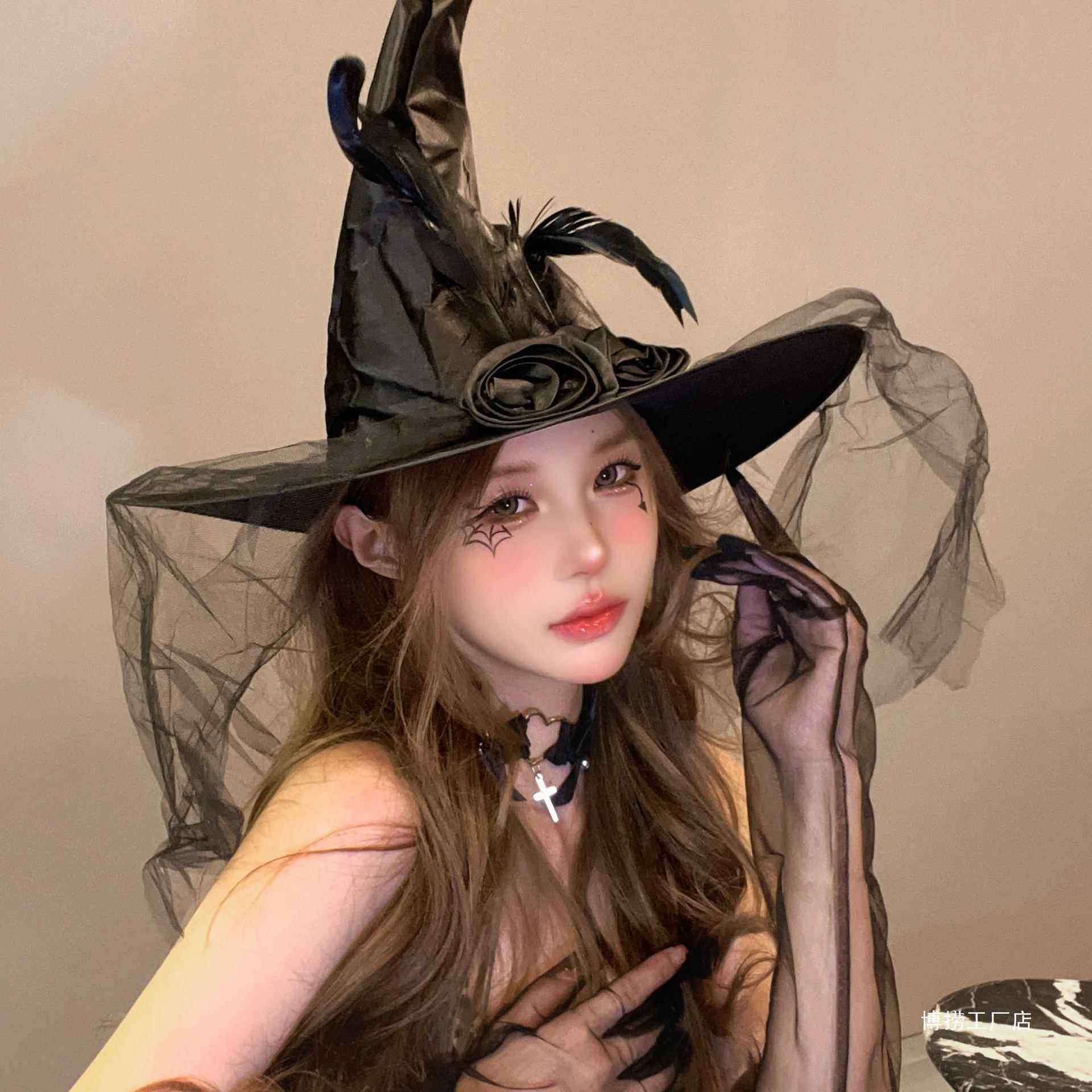 Halloween witch hat, retro witch hat, Lolita dark cosplay makeup, headdress props, costume